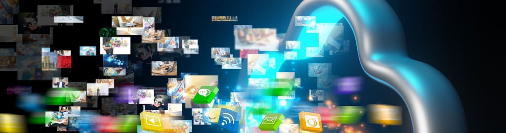 Data to cloud storage. Cloud computing technology concept
