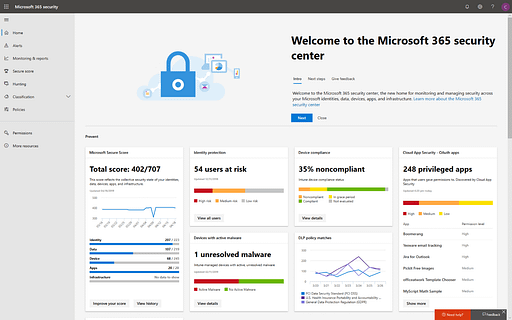microsoft secure score screenshot